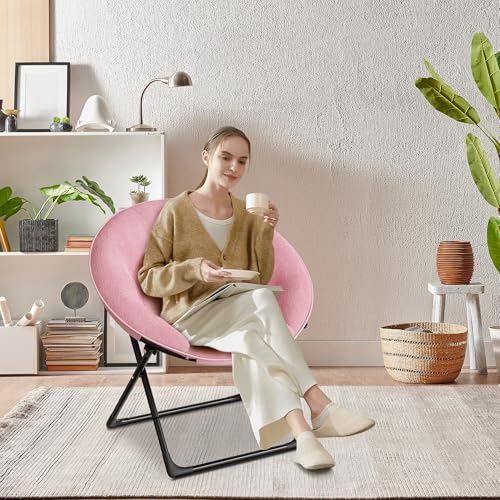 Saucer Chair, Oversized Foldable Floor Chair, Non-Slip Plush Seat for Teens/Adults, Bedroom/Dorm Lounge Chair, Pink