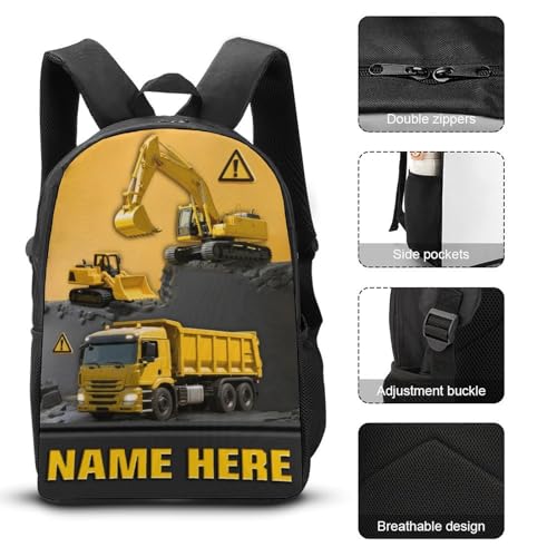 Personalized Excavator Backpack, Custom Name 3D Engineering Vehicle Themed Book Bag (Style-10)3
