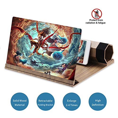 MOGOI - Lente di ingrandimento per Schermo da 12", 3D, HD, Amplificatore, 2020, Newewt, in Legno massello con venature Pieghevoli per Guardare Film, Video, Supporto per Tutti Gli Smartphone A