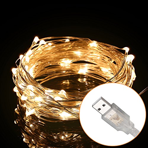 Excelvan Safe Low Voltage 10m/33ft 100 LED String Lights Copper Wire, USB Operated Waterproof Decorative Fairy Starry Lights for Christmas, Wedding, Home, Patio, Garden and Party, Holiday, Warm White