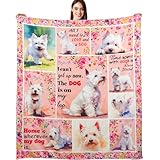 Westie Gifts Westie Blankets 50"X60" West Highland White Terrier Dog Throw Blanket for Dog Lovers Mom Dad Flannel Puppy Print Blanket for Couch Sofa Bed Car
