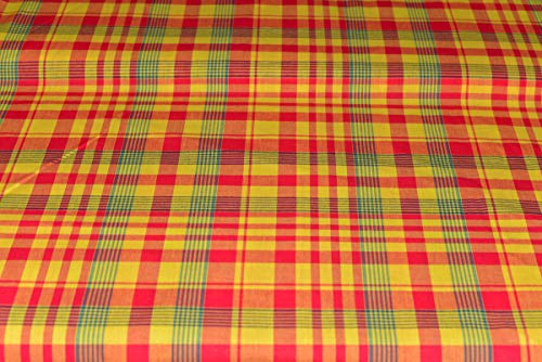 Tissu Madras 100% Coton Jaune-Vert-Rouge - Coupe sur Mesure par 1 mètre - Coton Madras