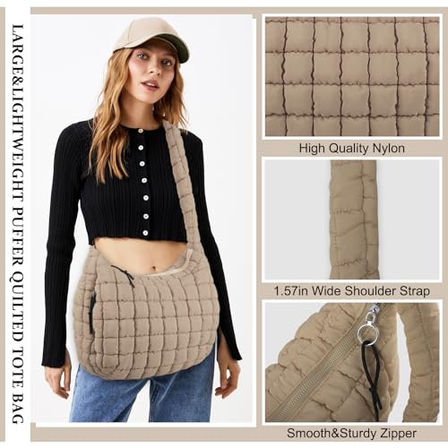 Image of Quilted Puffer Tote Bag Purse Puffy Crossbody Shoulder Bag,Lightweight Nylon Hobo Bag Puffer Carryall Bag for Women Girl