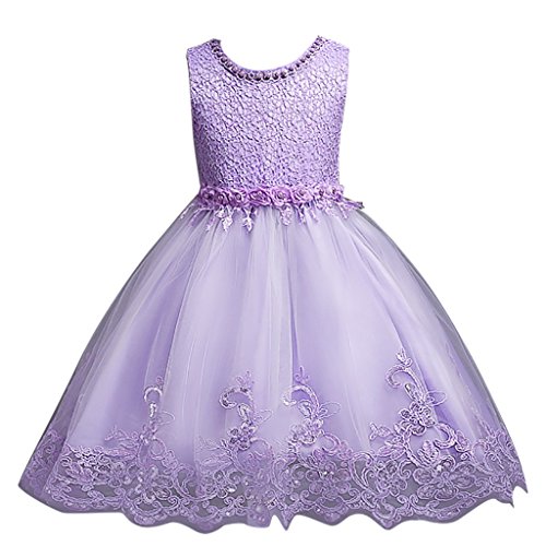 DreamHigh Flower Girl's Floral-Embroidered Pearl Embellished Evening Dress Up Purple - 8Y