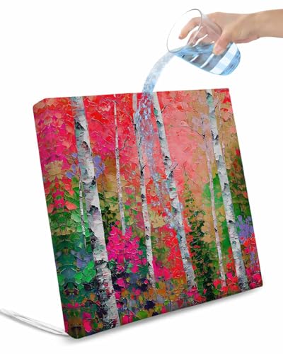 Hokiten Modern Oil Painting Outdoor Cushion Chair Cover Set of 2 - Waterproof Couch Seat Covers, Summer Tree Leaves Pink Green Patio Furniture Protector Cushions Slipcovers for Sofa/RV, 20