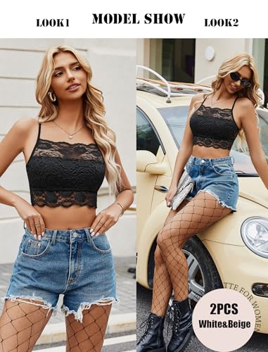 Image of Avidlove 2Pcs Lace Camisoles for Women High Neck Bralettes Racerback Adjustable Crop Top Lingerie