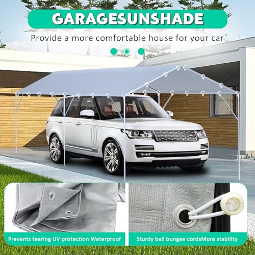 Zaztll 10 X 20 FT Carport Replacement Canopy Cover Garage Top Tent Shelter Tarp,200G Heavy Duty Car Port Canopy Tent,Grey Waterproof & Uv Protected Tarp thumb #3