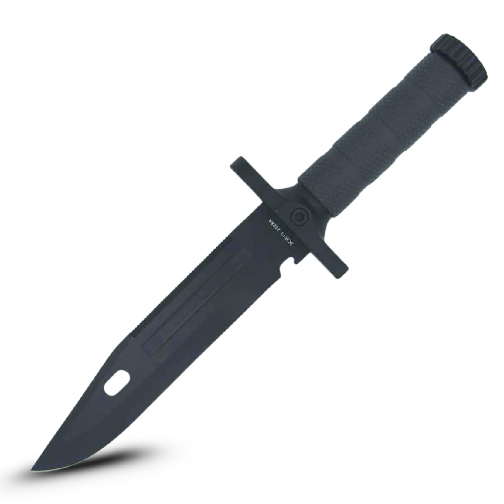 Generico Coltello Sopravvivenza con Lama da 19 cm in Acciaio Inossidabile, Manico Grigio e Fodero in ABS, Accendifuoco, Fischietto e Pietra per Affilare – Ideale per Campeggio, Caccia e Bushcraft
