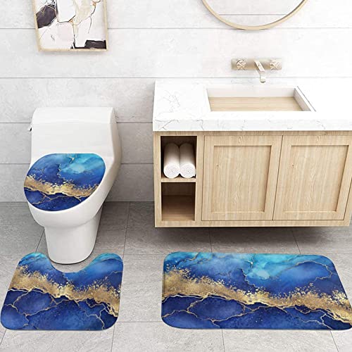 Chfukew Marmorblaue Badezimmerteppiche und -matten-Set, 3-teilig, waschbar, korallenfarben, rutschfeste Badematte… – Bild 4