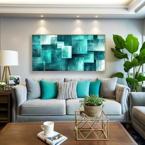 BQVCT Modern Abstract Wall Art Canvas Print Teal Geometric Pattern