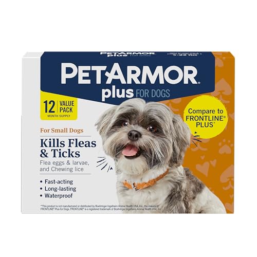PetArmor Plus Flea and Tick Prevention for Dogs, Small Dog Flea and Tick Treatment, 12 Doses, Waterproof Topical, Fast Acting (5-22 lbs)