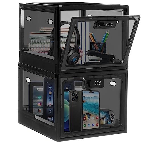 Image of Lalifebuss Combination Lock Boxes for Personal Items, Lockable Storage Box for Office Locker /School /Medicine /Snacks /Phone Jail /Electronic /Home (2 Pack /Black)