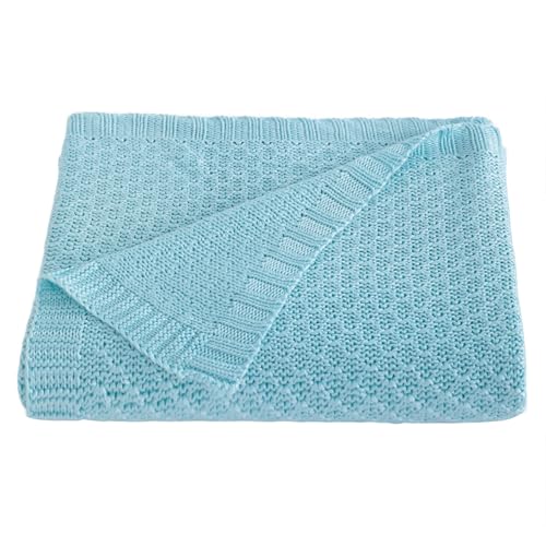 Image of NTBAY Cable Knit Cooling Toddler Blanket, Soft and Breathable Baby Blanket 30x40 Inches Made from Rayon Derived from Bamboo for Crib, Stroller, Nursery, Blue
