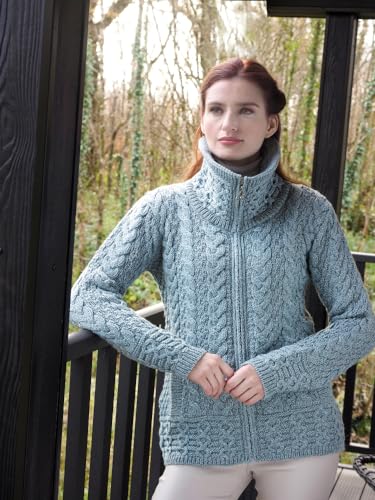 Image of Aran Crafts Irish Women's Double Collar Zip Cardigan (100% Merino Wool)