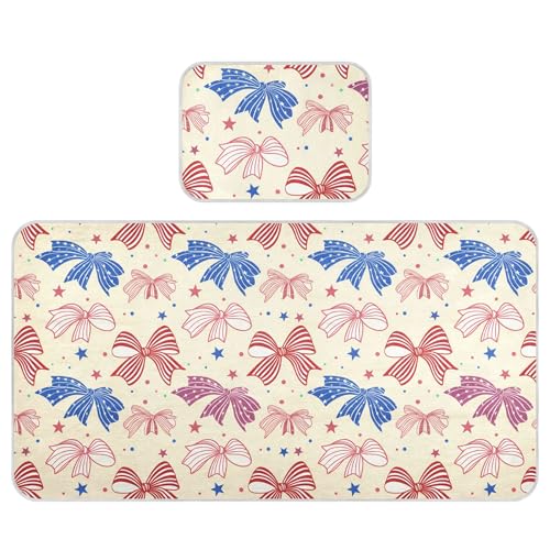 Takiito Bows in Red and Blue Baby Cooling Mattress Pad, Soft & Breathable Cooling Mat Keep Baby Cool in Summer 28x52 in, Nursery Essential