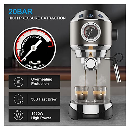 GLJTUO Halbautomatische Kaffeemaschine Mit 20 Bar Und Milchdampfaufschäumer, Für Espresso, Cappuccino, Latte Und Mokka – Bild 8