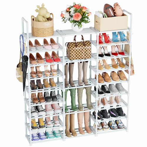 Mavivegue 9-Tier Shoe Rack - Tall Shoe Organizer for 50-55 Pairs, Vertical Shelf, Large, Stackable, White - Entryway, Closet, Garage, Bedroom, Cloakroom