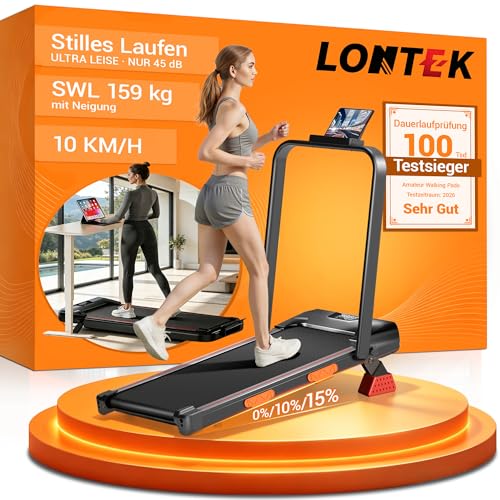 LONTEK Laufband für Zuhause klappbar, Laufband mit Steigung für Zuhause 15%, kompaktes Walking Pad mit Steigung max. Belastung 159 kg, Fernbedienung und LED-Anzeige