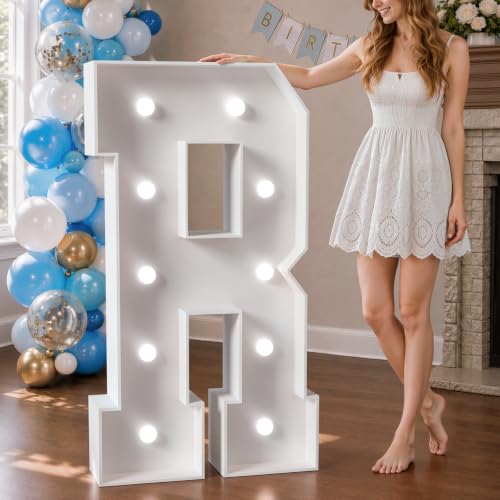 Image of Marquee Letters 4 Feet Tall Large Light Up Letters Baby Shower Decorations Wedding Engagement Proposal White Party Decorations Marry Me Mr and Mrs Sign Big Cardboard Backdrop R | Cool White Light, Large Marry Me Prom Graduation Heart Decor, Stable Sign, Assembly Required, Foam Board 24 Pcs Accessory Set
