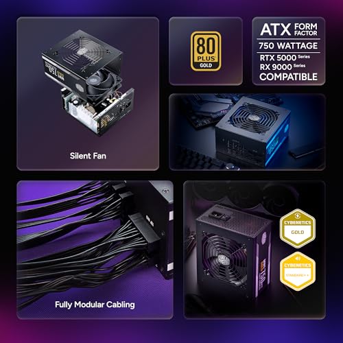 Image of Cooler Master MWE Gold 750 V2 Fully Modular Power Supply - 750W 80+ Gold Certified PSU, Dual EPS Connectors, Semi-Fanless Low Noise Design, Flat Black Cables, Reliable ATX Gaming PSU, 5-Year Warranty