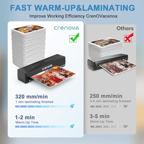 Image of Crenova Laminator Machine with Laminating Sheets 10pcs, A4 Laminating Machine Hot & Cold with Fast Warm Technology, Thermal Laminator 9 Inch for Home Office School Business, Black