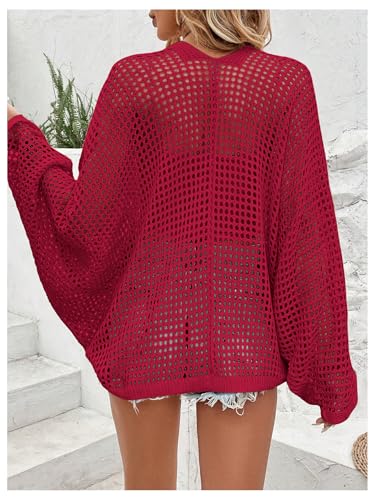 Image of Verdusa Women's Oversized Summer Cardigan Lightweight Sweater Crochet Knit Beach Cover Up Spring Vacation Outfits