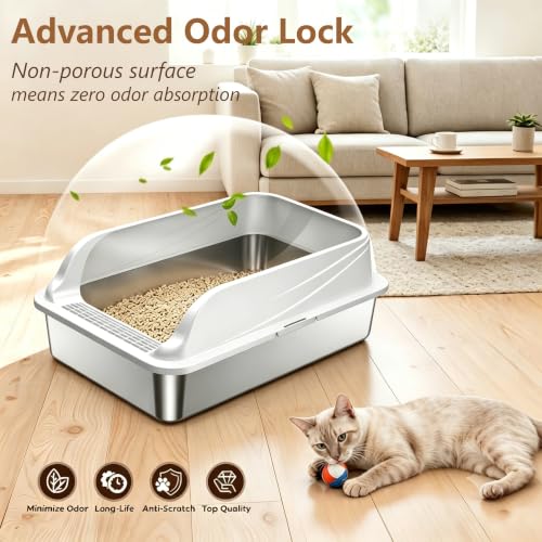 Arenero de Acero Inoxidable Grande 2-Pack para Gatos miniatura 4