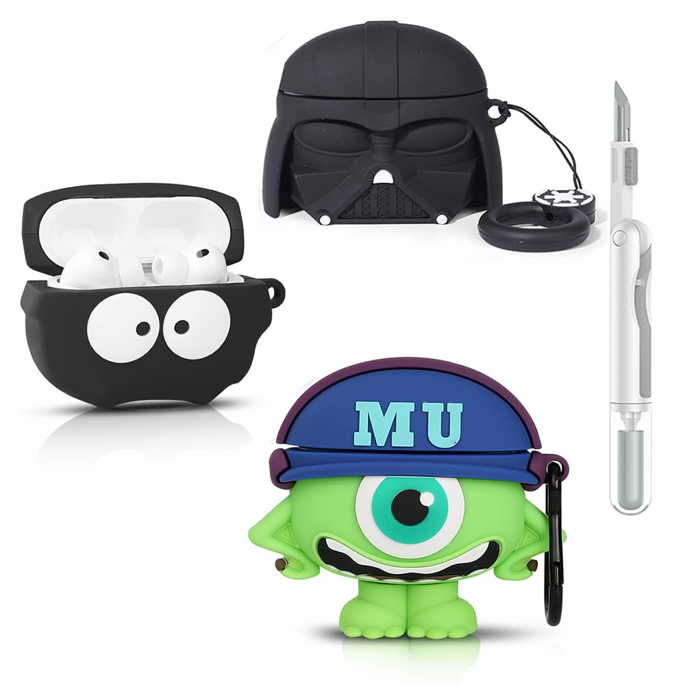 Photo 1 of (3Pack+Cleaning Pen) Case for AirPods Pro 3rd Generation 2025 | Silicone Cover | Full Protection | Cute Cartoon Skin Design | with Cleaner Kit | Multiple Combinations Case for AirPods Pro 3 (BS+EF+MQ)
