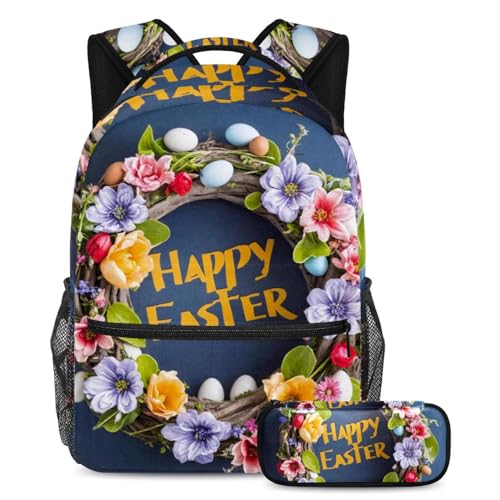 Sac à dos ado avec trousse à crayons couronne de Pâques multicolore
