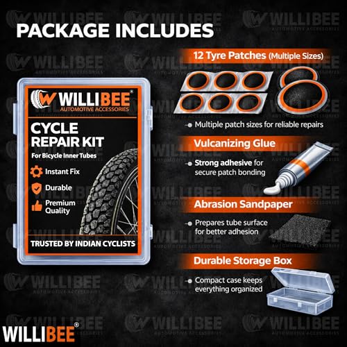 Image of WILLIBEE 15 Pcs Cycle Puncture Repair Kit for Bicycle Inner Tubes | Bike Tire Repair Patch Kit | Portable Cycle Puncher Kit for Tube Tyre