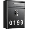 LAND·VOI Large Locking Mailbox For Outside – Heavy Duty Rustproof Wall Mount, 15.4x11.8x4.7 Inches, Black, With 4 Keys