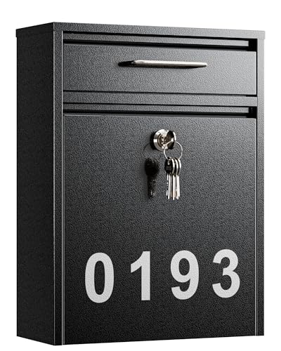 Image of LAND.VOI Large Capacity Mailbox for Outside, Heavy Duty Rustproof, Locking Mailbox, 4 Replaceable Keys, Weatherproof Wall Mounted Mailbox for Residential & Apartment, 15.4 inchx11.8 inchx4.7 inch, Black, Large