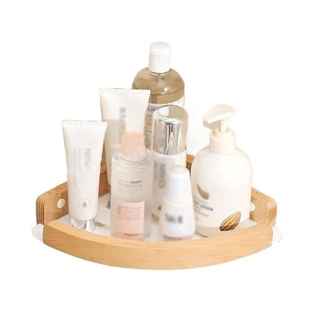ZwXy2V bathroom shelf Corner Shower Caddy Wall Mounted Shelf Triangle Organizer with Wood Guardrail Shower Caddies Beech