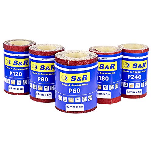 S&R Schuurrollen Set 93 mm x 5 m – Schuurpapier voor Hout, Metaal, Roestvrij Staal en Roestverwijdering – Korrels P60, P80, P120, P180, P240 – Voor Schuurband, Vlakschuurmachine en Handschuurmachine - Afbeelding 7