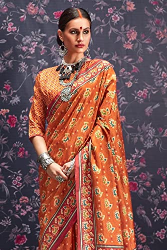 Image of KARAGIRI Womens Patola Silk Saree With Blouse Piece