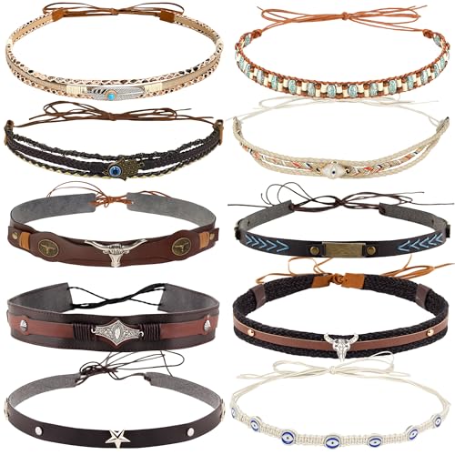 RainFlowwer 10 PCS Leather Cowboy Hat Bands for Men Women Western/Fedora/Panama Hat Belts Cowgirl Hatbands Cowboy Supply Hand Made Replacement Multicolor