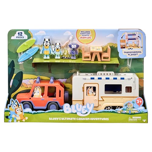 Bluey Conjunto de conjunto de caravana, figuras de 6,3 a 7,6 cm