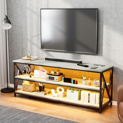 Lvifur Lvifur RGB TV Stand up to 65''Televisions, TV Console Table with Wireless Charging Station,Entertainment Center with Human Body Sensor and Storage Shelves for Living Room，Bedroom(Oak)