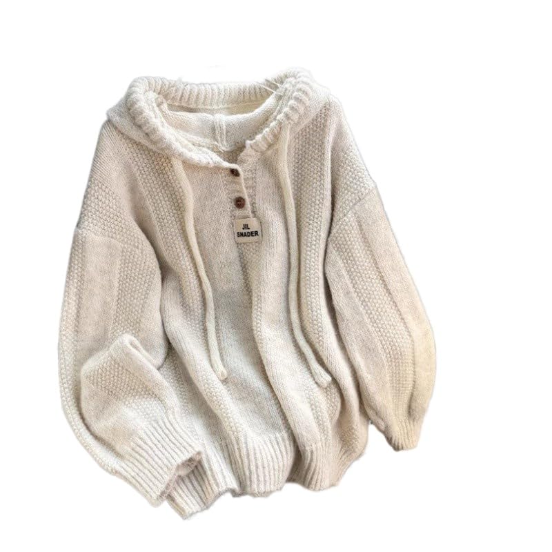 Womens Vintage Thick Grandpa Sweaters Chunky Cable Knit Y2K Hooded Sweater Harajuku Aesthetic Clothes Top