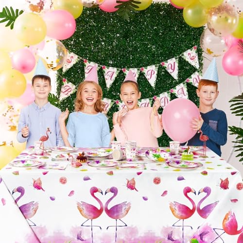 WERNNSAI Flamingo Tischdecke – 2 Stück Tischdecke Hawaii Partyzubehör Sommer Strand Aloha Luau Party Tischdekoration für Geburtstagspartyzubehör