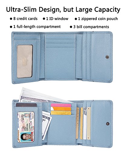 AINIMOER Small Leather Wallet for Women, Slim Compact Credit Card Holder RFID Blocking Wallets Organizer with Coin Pocket, Lichee Gray Blue2