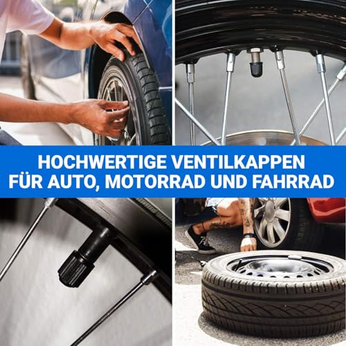 10x Ventilkappen Ventildeckel Auto | Ventilabdeckung Radventilkappen Reifenventilkappen Autoventil-Kappen in schwarz, PKW, SUV, Motorrad UVM. | gegen Verschmutzung & für idealen Reifendruck