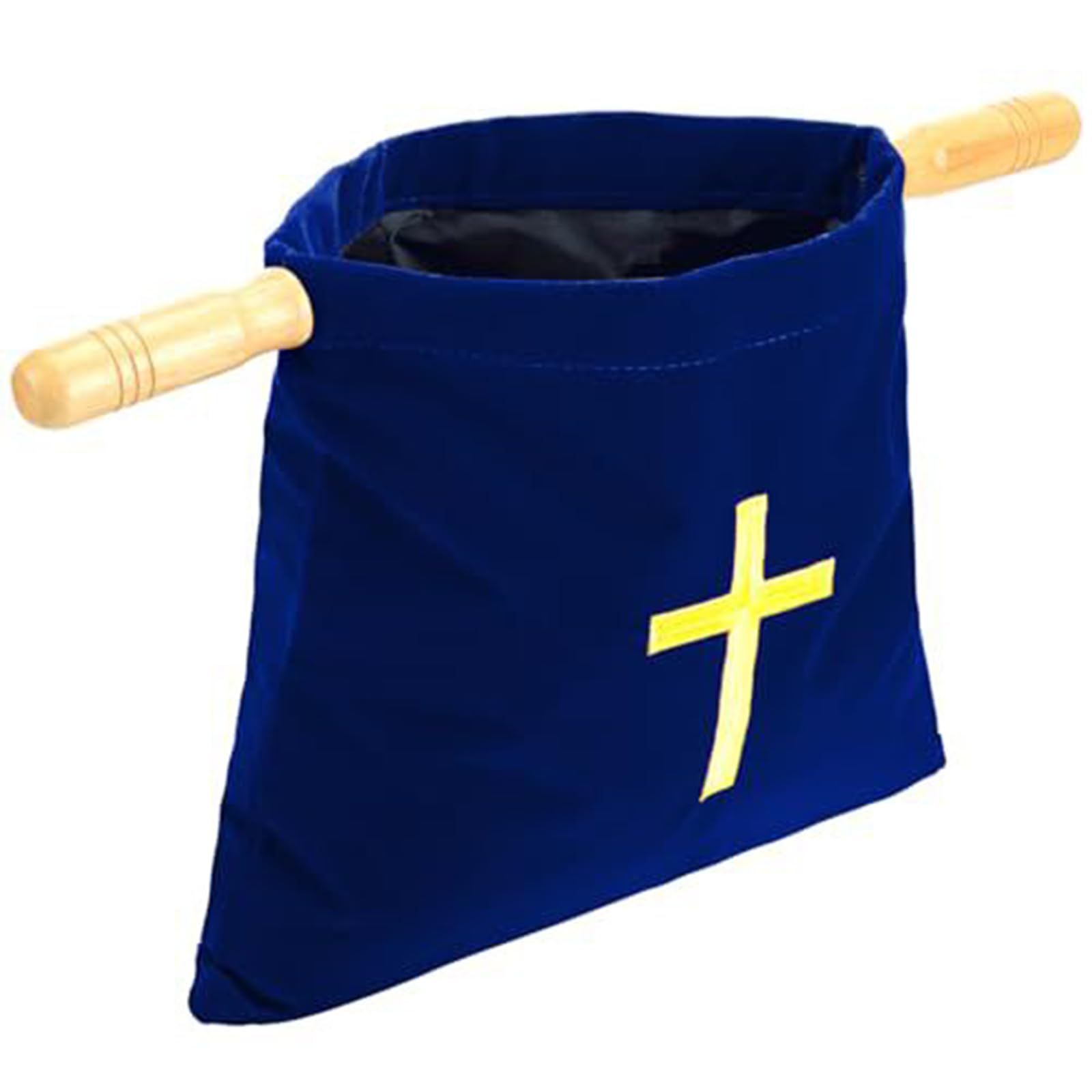 Hbbgdiy Blue Offering Baskets For Church Embroidered Cross Bible Bags With Wooden Handles Velvet Pouch For Church Communion Supplies Religious Gifts