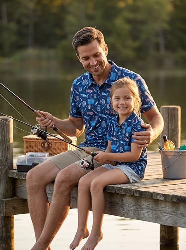 Image of Unique Baby Boys Daddy and Me Matching Fish Pattern Polo Shirt