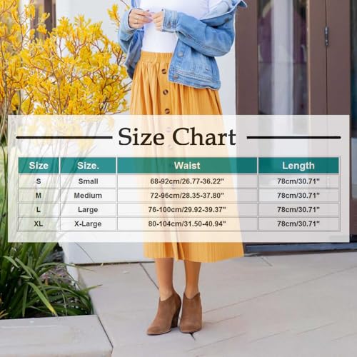 Women's Casual Elastic High Waisted Button Decor Skirt A-Line Pleated Flowy Beach Vacation Midi Long Skirts3