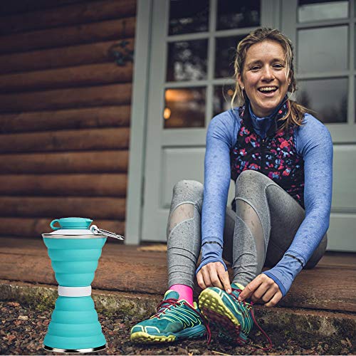 Image of Collapsible Water Bottle, Camping Cup With Carabiner, Reuseable Silicone Foldable Leak Proof Portable Sports Travel Water Bottles For Outdoor, Travel Gym Hiking, BPA Free, Cycling Cups with Carabiner