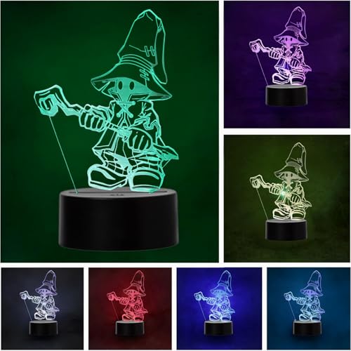Wolobox | Lampara Videojuego Vivi Final Fantasy 9 FFIX| Decoración Ambientes | Lampara Mesa de Noche |Luz Nocturna de Colores | Iluminación Niños y Adultos |USB | LUZ fija o Carrusel | Cable - Pilas|