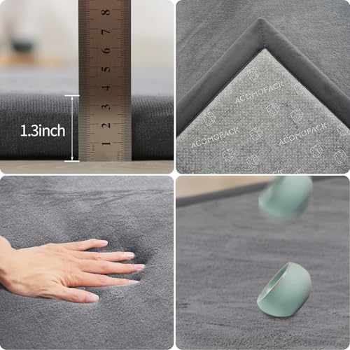 Image of ACOMOPACK 1.3 inch Thick Baby Play Mat for Floor,50x50 Elasti-Foam Playpen Mat for Kids,Infants,Toddlers, Ultra Soft Crawling Mat with Non-Slip Bottom,Tummy Time,Nursery Rug,Yoga,Tatami(Dark Grey)