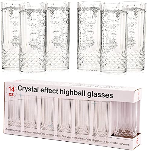 MantraRaj PK6 Verres à long drink en cristal transparent – Verres à whisky, à vin, à champagne, réutilisables et durables, parfaits pour les fêtes,...