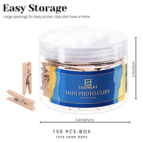 Clothes-Pins-Mini-Clothespins-Wooden-Photo-Clips-1-Inch-150-PCS-Decorative-Small-Tiny-Close-Pins-with-32-FT-Jute-Twine-Hanging-String-for-Crafts-Baby-Shower-Games-Pictures-Wall-Dispaly-Holders